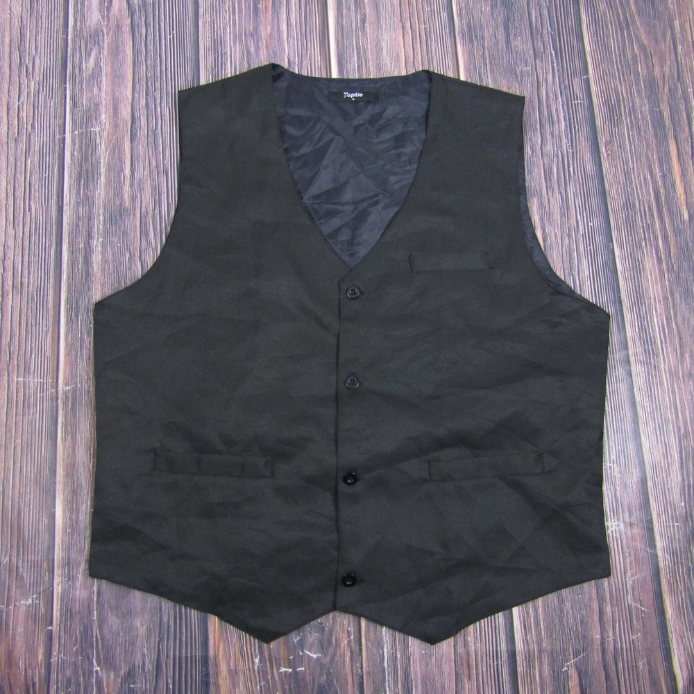 Suit Vest Toptie Mens XL Black Solid Polyester 3 Piece Belted Formal Waistcoat